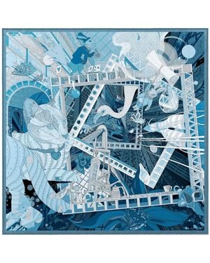 Pig, Chicken & Cow Alice Silk Scarf - Blue