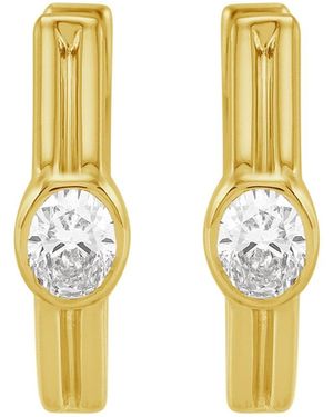 Artisan 14K Bezel Set Diamond Huggie Hoop Earrings - Metallic