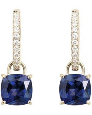 Juvetti Oreol Sapphire Cushion Cut & Diamond Hoop Drop Earrings - Blue