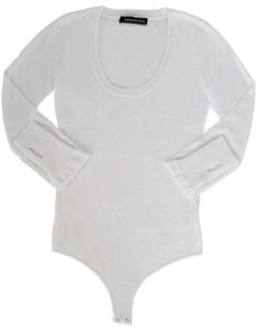 Circular Path U Neck Long Sleeve Bodysuit - White