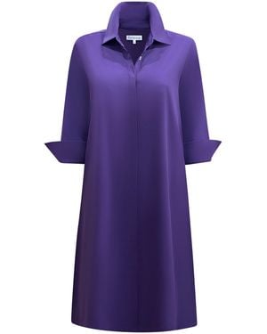Perlavera Christy Solid Cotton Satin Three Quarter Sleeve Length Gathered Back Midi Dress - Purple