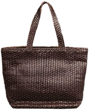 Rimini Large Woven Leather Tote Shopping Bag - Brown