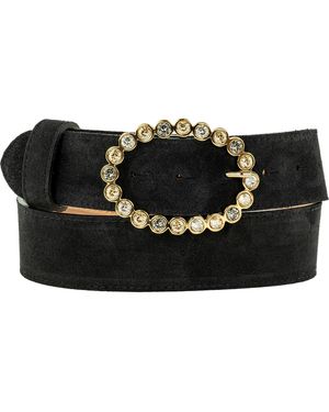 Peachy Belts Ltd Suede Belt With Leopard Oval Diamante Buckle - Black