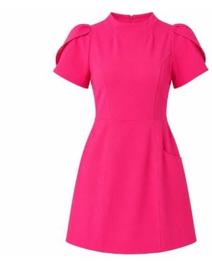 Girl In Mind Ami Tulip Sleeve High Neck Mini Dress Fushia - Pink