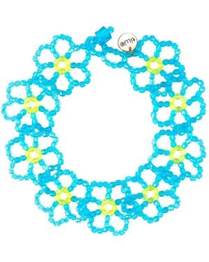 Tillie Beads Blossom Flat Open Flower Bead Necklace - Blue