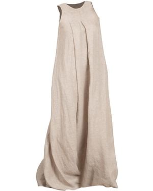 Nikka Place Neutrals Sleeveless Maxi Linen Maternity Dress With Pockets - Natural