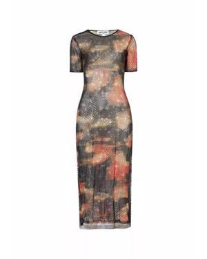 Amy Lynn Lisbon Rhinestone Embellished Abstract Mesh Midi Dress - White