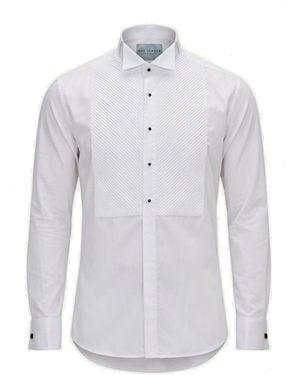 Ron Tomson Diagonal Pleated Wing Tip Collar Shirt - Blue