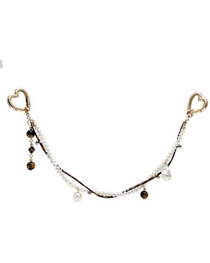 Farra Freshwater Pearl And Tiger-Eye Dangle Bag Charm - Metallic