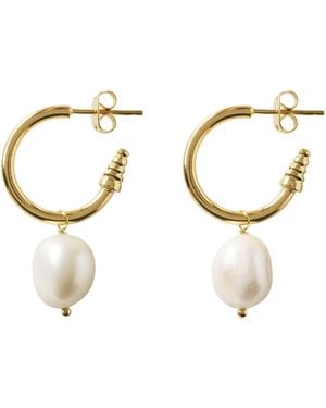 YAA YAA LONDON Neutrals Quiet Luxury Hoop Pearl Earrings - Metallic