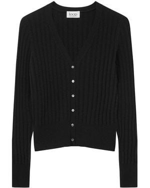 Loop Cashmere Cashmere Wide Rib Cardigan - Black