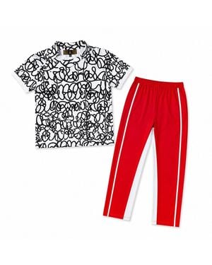 Chuks Collins Graffiti Print Shirt & Pant Set - Red