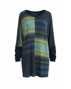 Conquista Abstract Stripe Long-Sleeve Tunic Top - Green