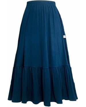 Frock Tales Boho Gathered Midi Skirt With Pockets - Blue