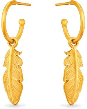 7879 Feather Charm Hoop Earrings - Metallic