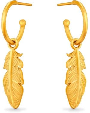7879 Feather Charm Hoop Earrings - Metallic