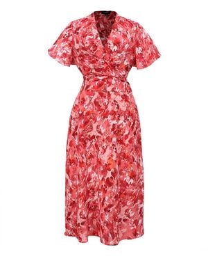 Smart and Joy Wrap Midi Abstract Print Midi Dress - Red