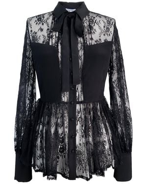 Solgo Atelier Laelia Pleated Lace Silk Blouse - Black