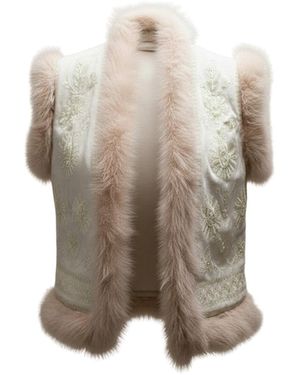 IZABELA MANDOIU Neutrals Ivory Embroidered Faux-Fur Vest - White