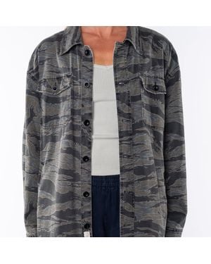 Ariko Ocean Tiger Bucky Camo Split Hem Shirt Jacket - Green