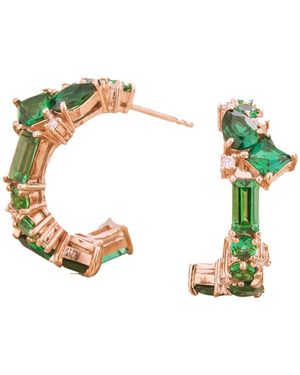 Juvetti Rose Emeralds & Diamonds Medium Hoop Lanna Rose Earrings - Metallic