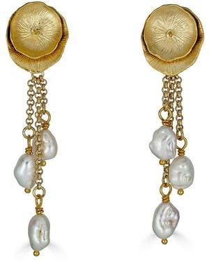 Loni Paul Jewelry Three Strand Rice Baroque Earring - Metallic