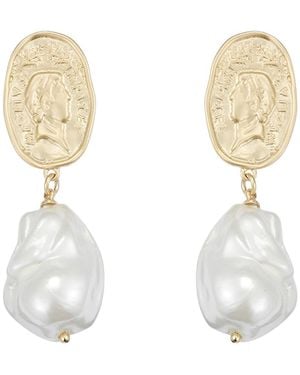 Classicharms Matted Sculpted Oversized Baroque Pearl Drop Earrings - White