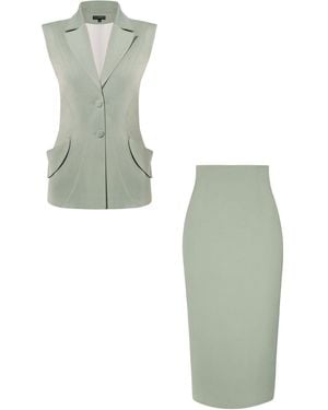Tia Dorraine Tailored Fit Suiting Vest & Skirt Suit - Green