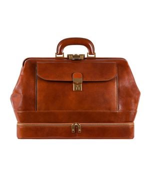 Time Resistance Cognac Large Italian Leather Doctor Bag - Brown