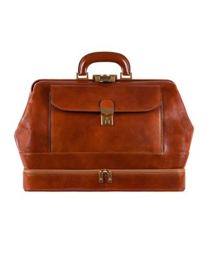 Time Resistance Cognac Large Italian Leather Doctor Bag - Brown