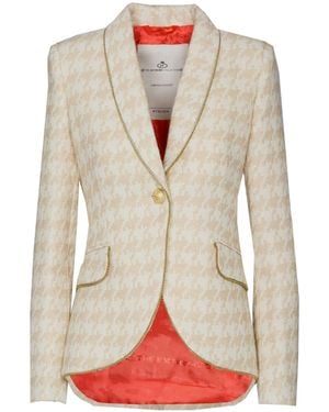 The Extreme Collection Neutrals Houndstooth Wool Blazer Sand Honore - White