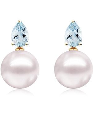 Kai Fine Jewelry Solid Natural Aquamarine & Pearl Venus Tears Convertible Earrings - Multicolour