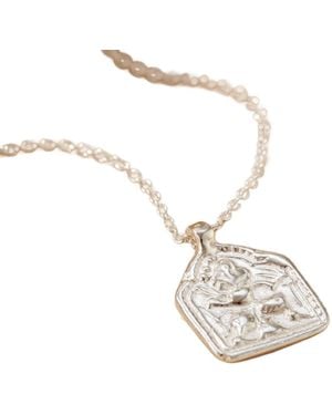 Posh Totty Designs Sterling Vintage Style Rounded Square Lucky Deity Charm Necklace - White
