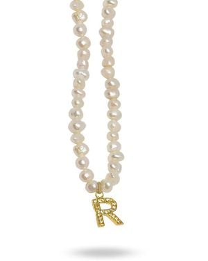 LINYA JEWELLERY Mono Letter Pearl Necklace R - Metallic