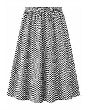 Yumi' Gingham Cotton Midi Skirt - Grey