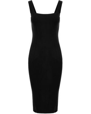 ROSERRY Rayon Nylon Midi Dress With Square Neckline - Black