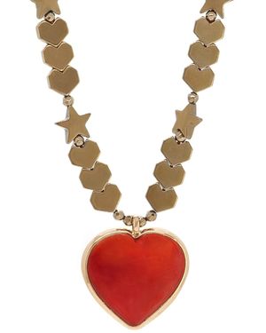 Ebru Jewelry Murano Glass Heart Pendant Heart & Star Beaded Necklace - Red