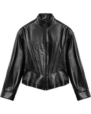 Nocturne Zip-Front Fitted Leather Jacket - Black