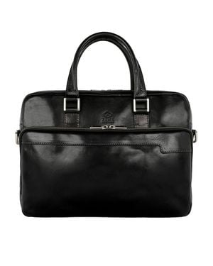 Time Resistance Leather Briefcase Laptop Bag - Black