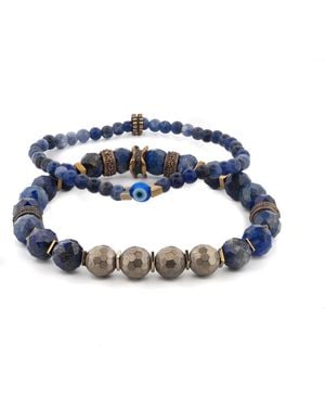Ebru Jewelry Deep Wisdom Lapis & Evil Eye Beaded Bracelet Set - Blue