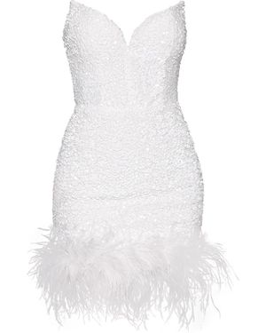 Moda Glam Ziva Strapless Sequin Mini Dress W/ Feather Trim - White