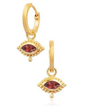 Moon London Eye Garnet Gemstone Vermeil Mini Hoops - Metallic