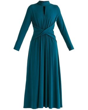 Paisie Lyocell Jersey Midi Dress With Cross Front Waist And Convertible Scarf - Blue