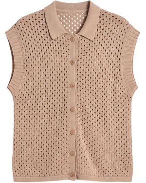 Brodie Cashmere Pointelle Sleeveless Shirt - Natural