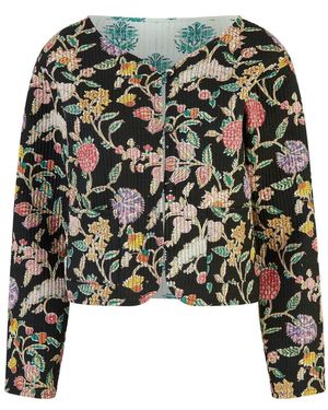 Yumi' Floral Print Reversible Cotton Cropped Quilted Jacket - Black