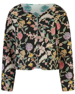Yumi' Floral Print Reversible Cotton Cropped Quilted Jacket - Black