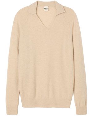 Salts Cashmere Neutrals Split Neck Polo Jumper - Natural