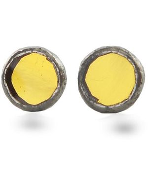 Laura Daili Full Moon Tiny Mirror Earrings - Yellow