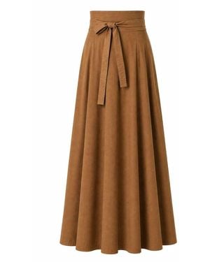 Nikka Place High Waisted Cotton Maxi Skirt With Tie Belt - Brown
