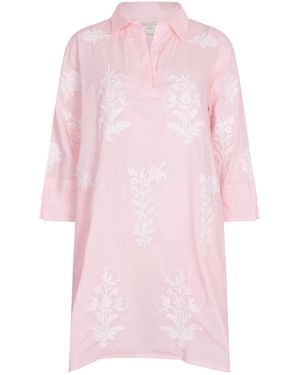 NoLoGo-chic Short Tourist Dress With Embroidery Cotton Pale - Pink
